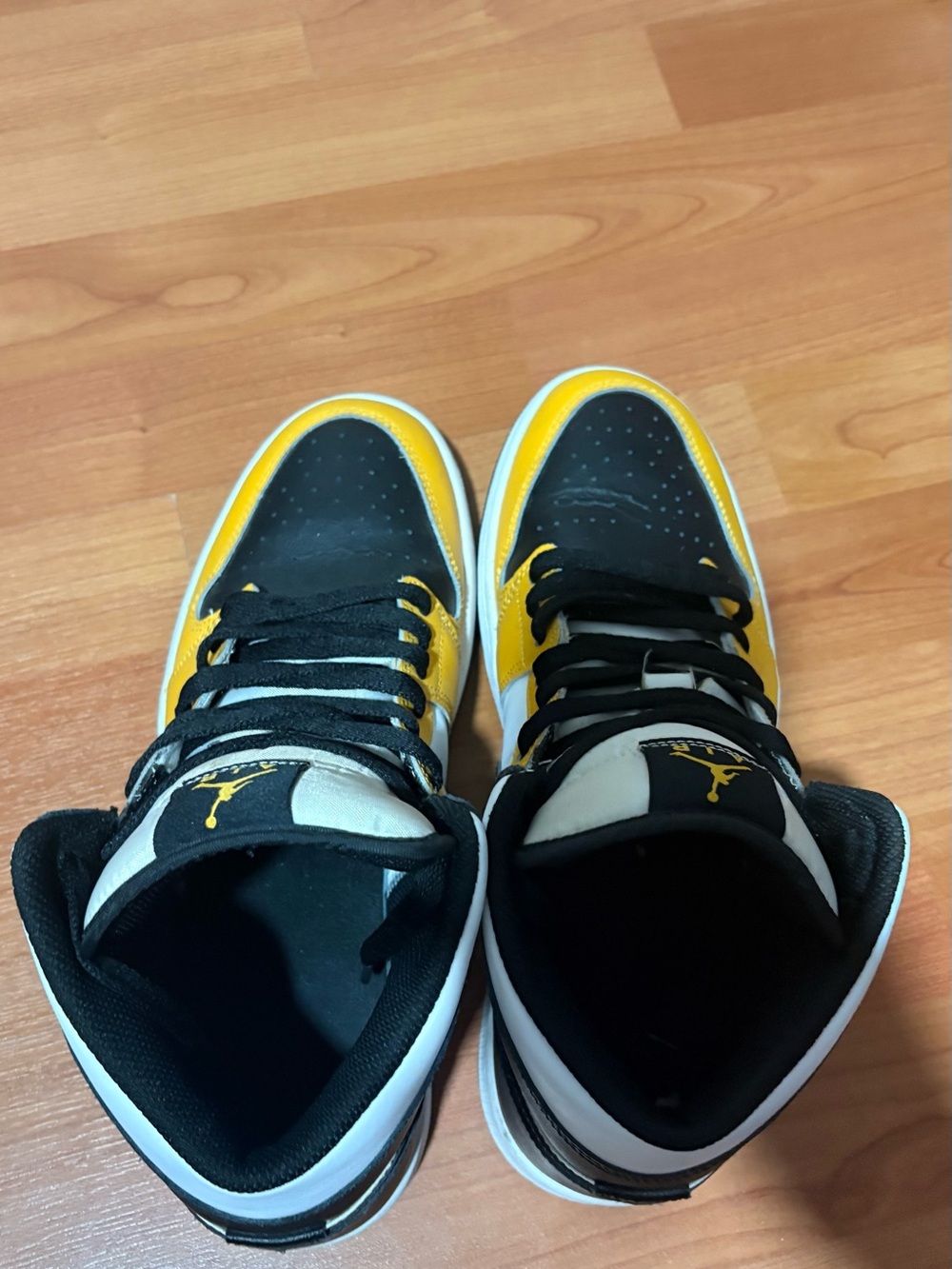 Jordan Men's Black and Yellow High-Top Sneakers with White Accents
